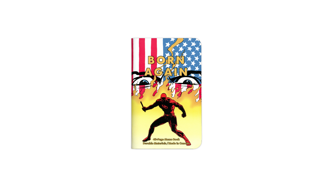 A digital scan of the cover of the journal I used during September, 2025. It's a custom MIKIE NOTES 'Born Again' edition, featuring the cover artwork of Daredevil #232.